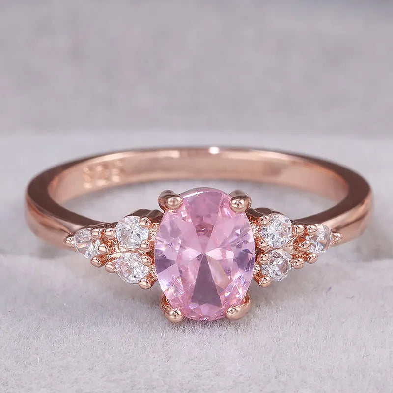 Huitan Romantic Pink AAA Cubic Zircon Stone Princess Rings With Rose Gold-losil