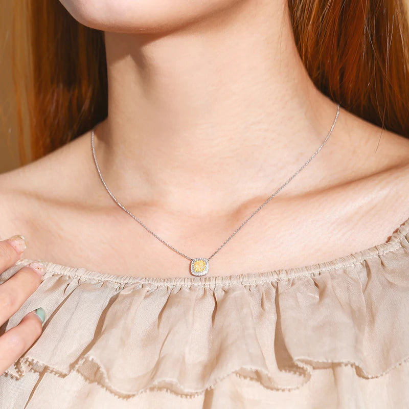 Huitan Female Luxury Fashion Pendant Necklace with Bright Yellow/White Cubic Zirconia Engagement-losil