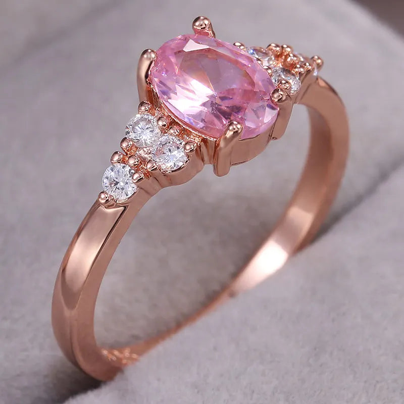 Huitan Romantic Pink AAA Cubic Zircon Stone Princess Rings With Rose Gold-losil