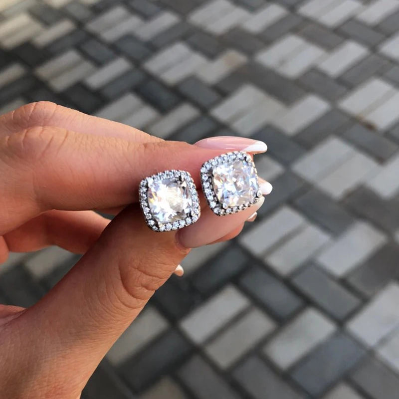 Huitan Classic Cushion Shape Stud Earrings with Brilliant Cubic Zirconia Stone Wedding-losil