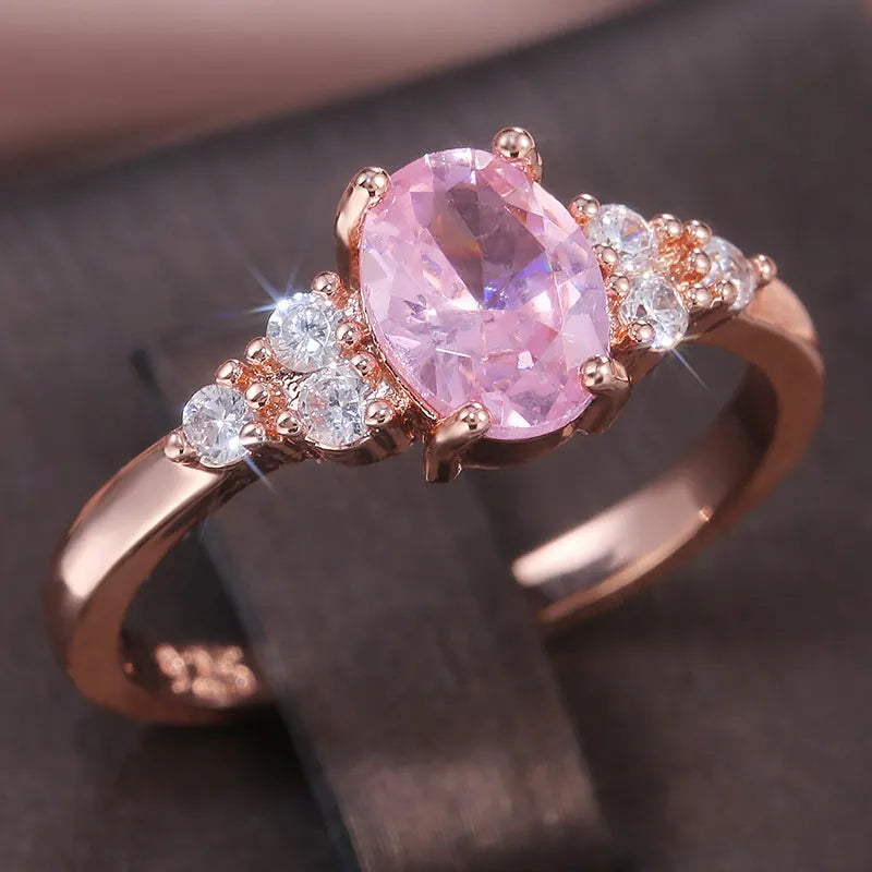 Huitan Romantic Pink AAA Cubic Zircon Stone Princess Rings With Rose Gold-losil