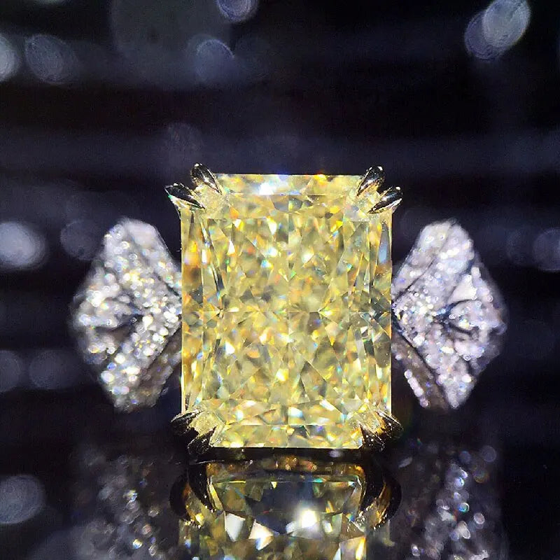 Huitan Square Bright Yellow Cubic Zirconia Ring Women for Engagement Wedding Party-losil