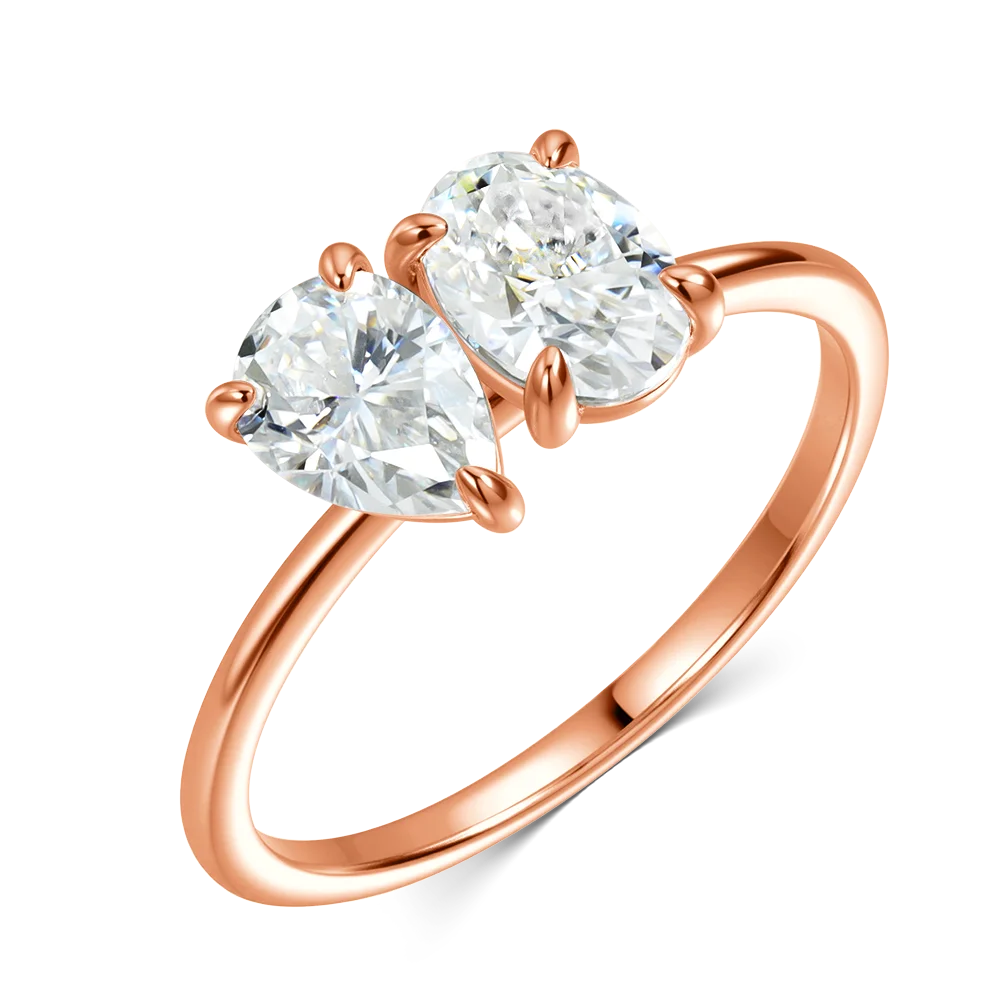 OEVAS 2 Stones Pear/Oval Cut 2ct Moissanite Rings S925 Silver Toi et-losil