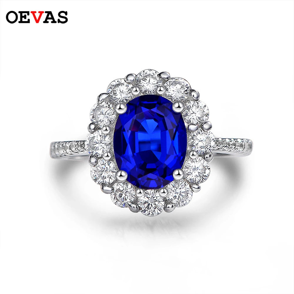 OEVAS 100% 925 Sterling Silver Sparkling 7*9mm Sapphire High Carbon Diamond Bridal-losil