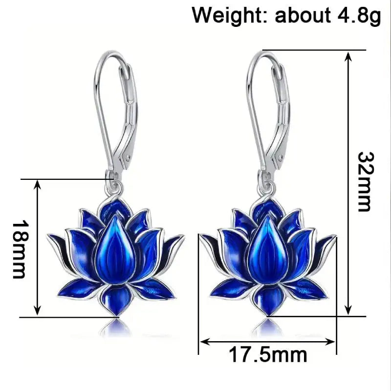 Huitan Chic Blue Lotus Pendant Earrings for Women Fashion Personality Accessories for-losil