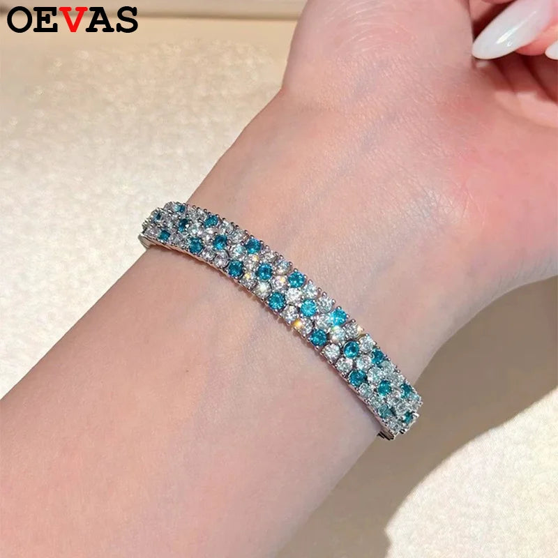 OEVAS Full 5A Blue Zircon Lab Diamond Bracelet S925 Silver plated 18K-losil