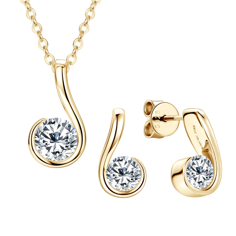 18K Gold Plated 925 Silver Teardrop Pendant Necklace Comma Stud Earrings Certified-losil