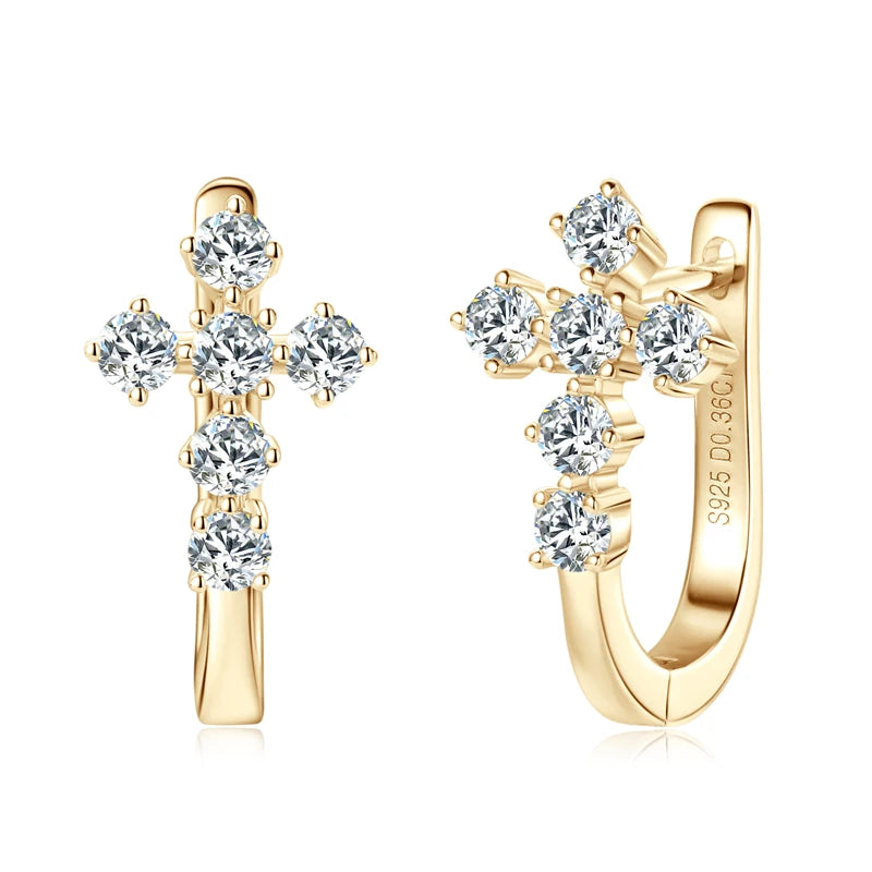Cross Hoop Earrings 925 Silver 2.5mm Moissanite Huggie Earrings for Women Men-losil