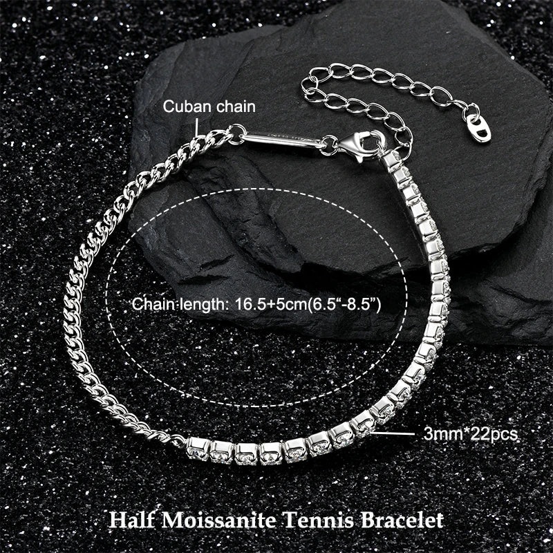 Anziw 3mm 5mm D VVS1 Moissanite Tennis Bracelet Plated 18k White Gold-losil