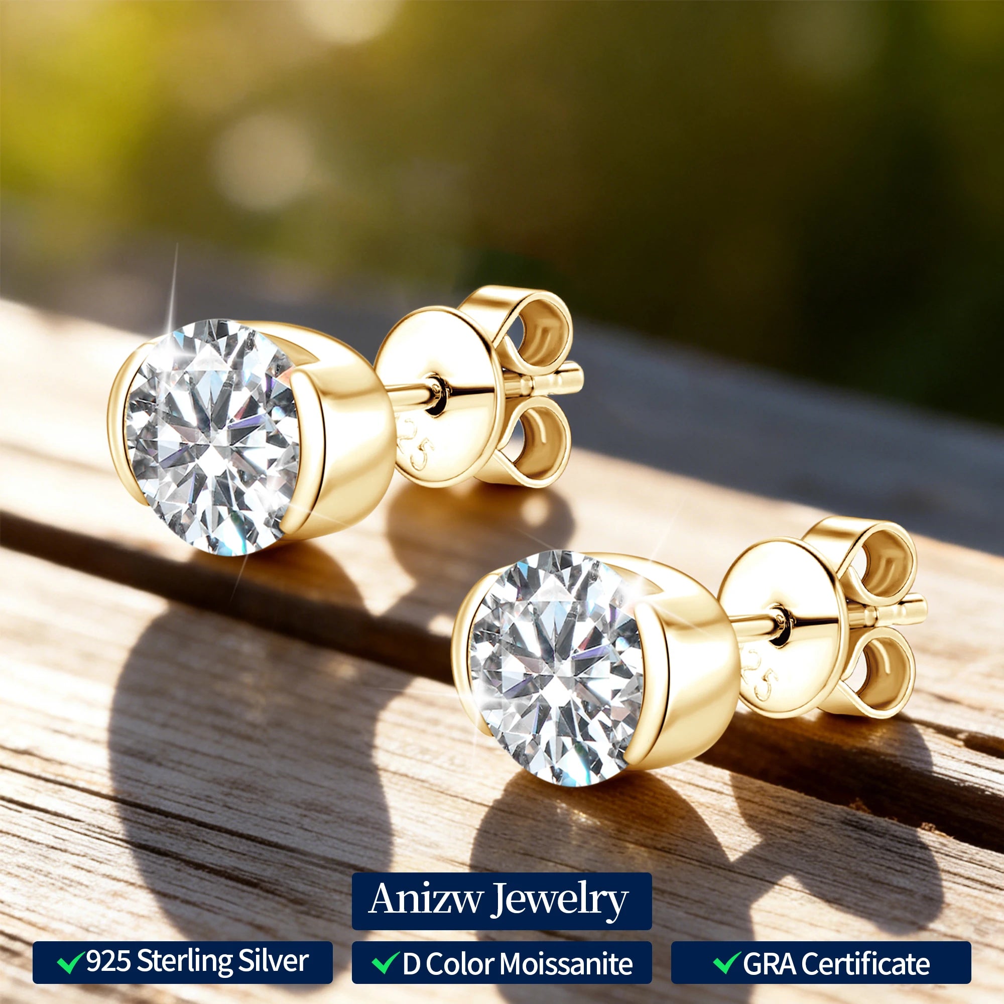 Anziw 1.0CT 6.5mm Sparking Moissanite Lab Diamond Stud Earrings 925 Sterling Silver-losil