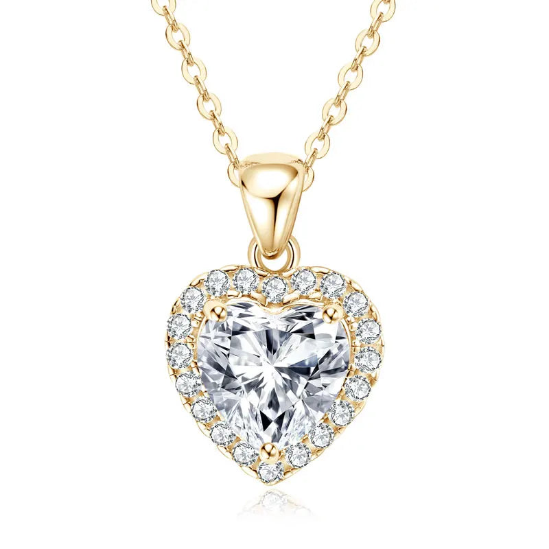 Real 2CT Heart Shape Moissanite Pendant Necklace 925 Silver for Women Jewelry-losil