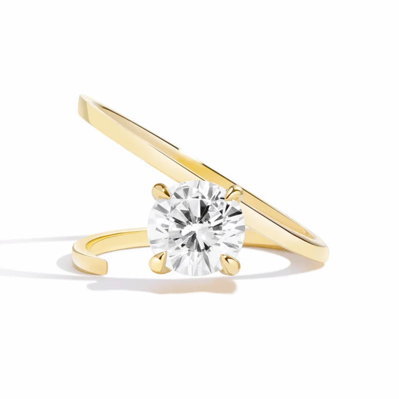 OEVAS 1CT 6.5MM Round Moissanite Rings for Women S925 Silver plated 18K-losil