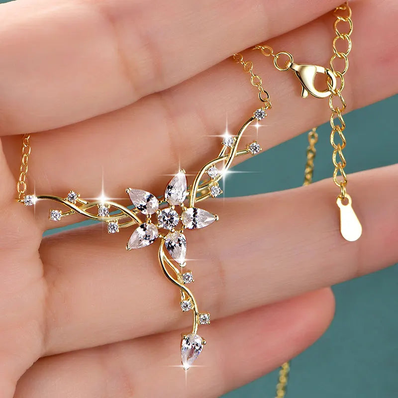 Anziw 2026 New 5A Cubic Zirconia Floral-Style Necklace for Women Wedding Engagement-losil