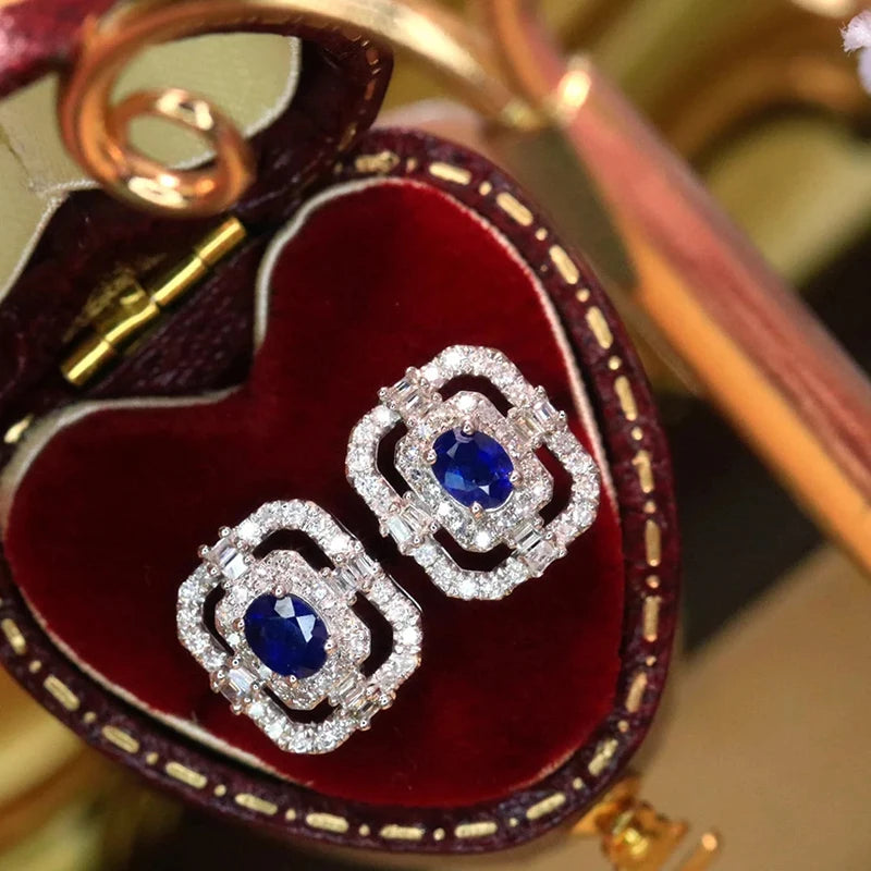 Huitan Geometric Shaped Stud Earrings for Women Bling Bling White/Blue Cubic Zirconia-losil