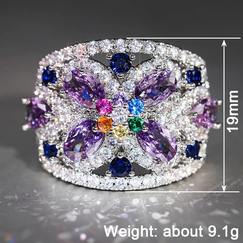 Huitan Colorful Cubic Zirconia Finger Ring Female Luxury Anniversary Accessories Exquisite Engagement-losil