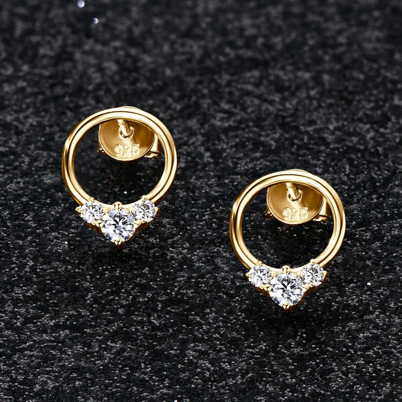 3-stone D Color Moissanite Drop Earrings 925 Silver Simple Circle Studs Piercing-losil