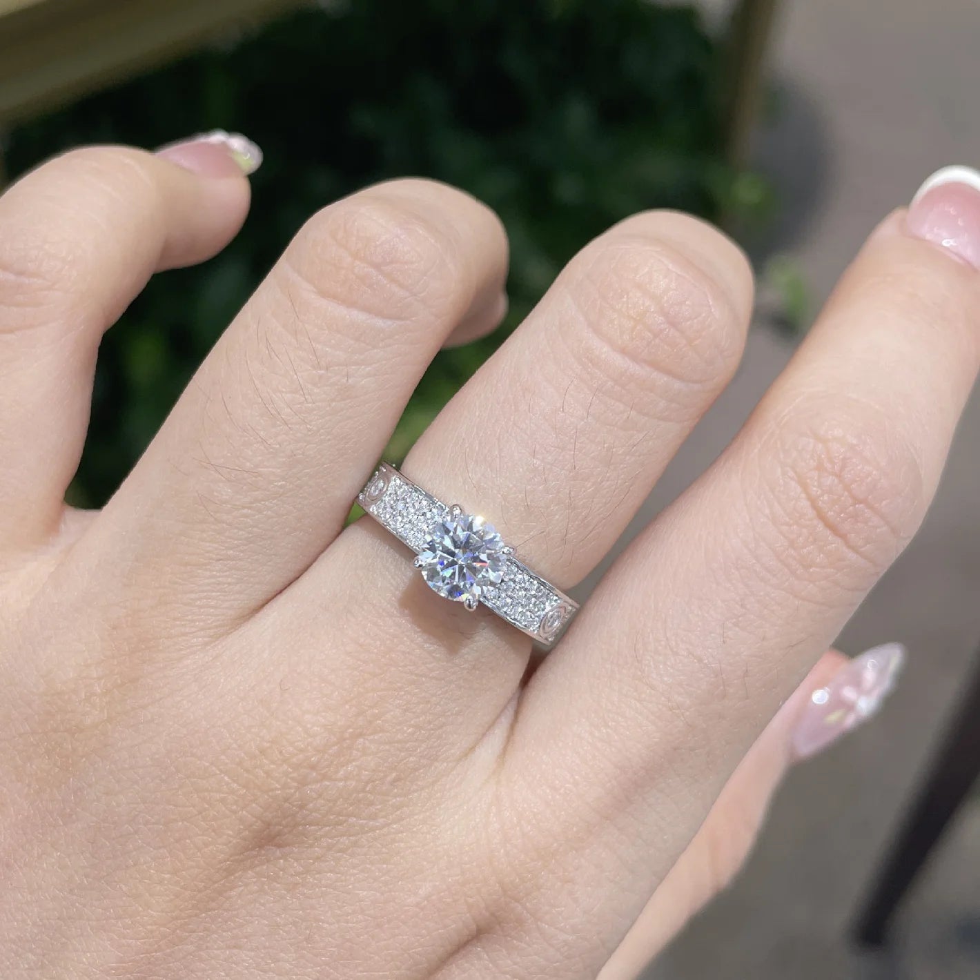 OEVAS 1CT Full Moissanite Rings Double Row S925 Sterling Silver plated 18K-losil