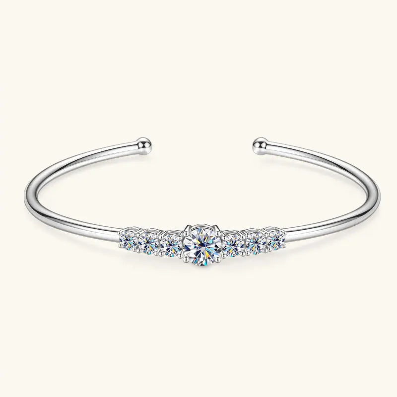 Anizw 1.0ct 6.5mm Round D Moissanite Bracelet Cuff for Women 925 Silver-losil