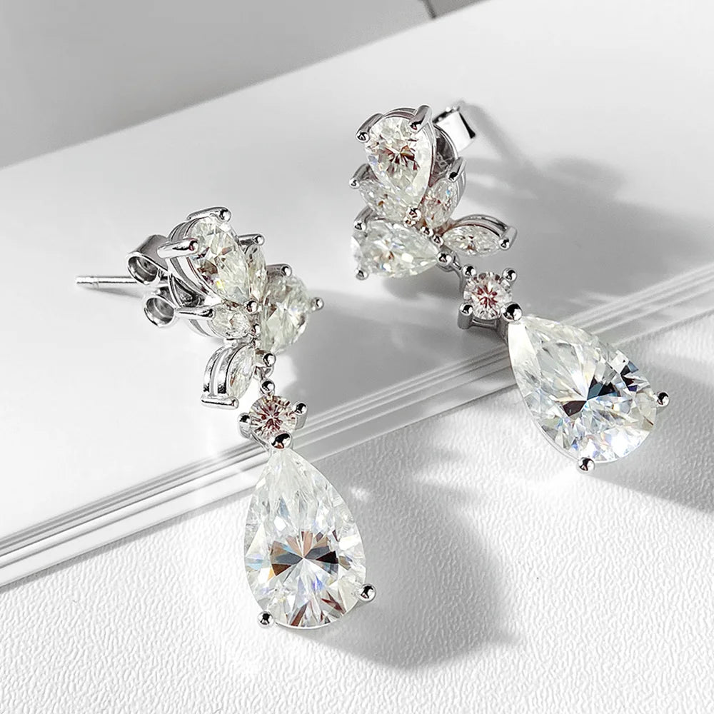OEVAS 8.8cttw Pear Cut Full Moissanite Earrings for Women 100% S925 Silver-losil