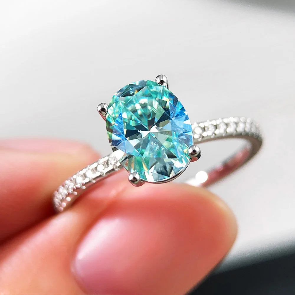 OEVAS 1CT 2CT Oval Blue Moissanite Rings Can Pass Diamond Test For-losil
