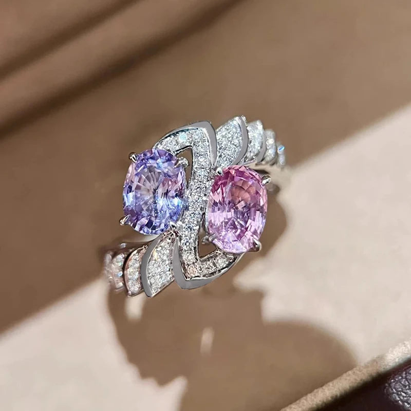 Huitan Charming Purple/Pink Cubic Zirconia Women Rings Romantic Bridal Wedding Accessories Sparkling-losil