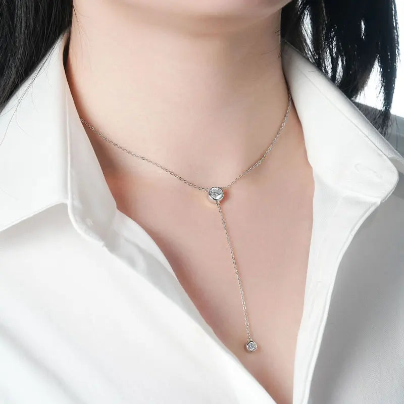 Anziw D1.30CT D Moissanite Pendant Y Shaped Necklace for Women 925 Sterling-losil