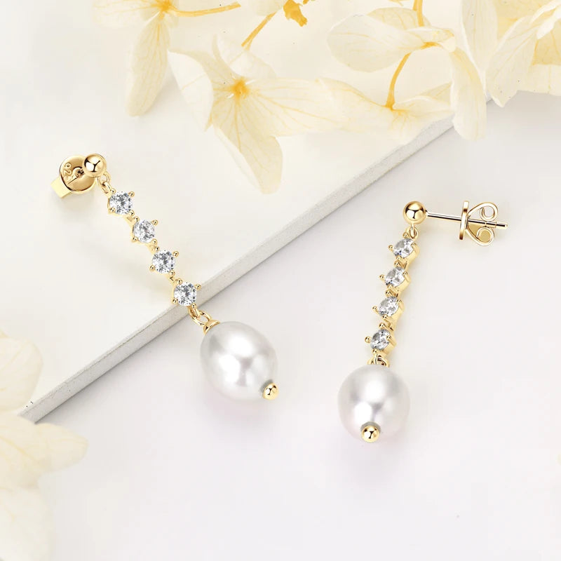 Anziw 100% 925 Sterling Silver Freshwater Pearl Drop Hook Hoop Earrings for-losil