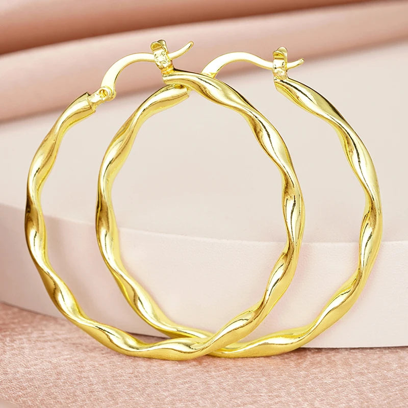 Huitan Glossy Hoop Earrings Bright Graceful Big Circle Twisty Ear Accessories for-losil