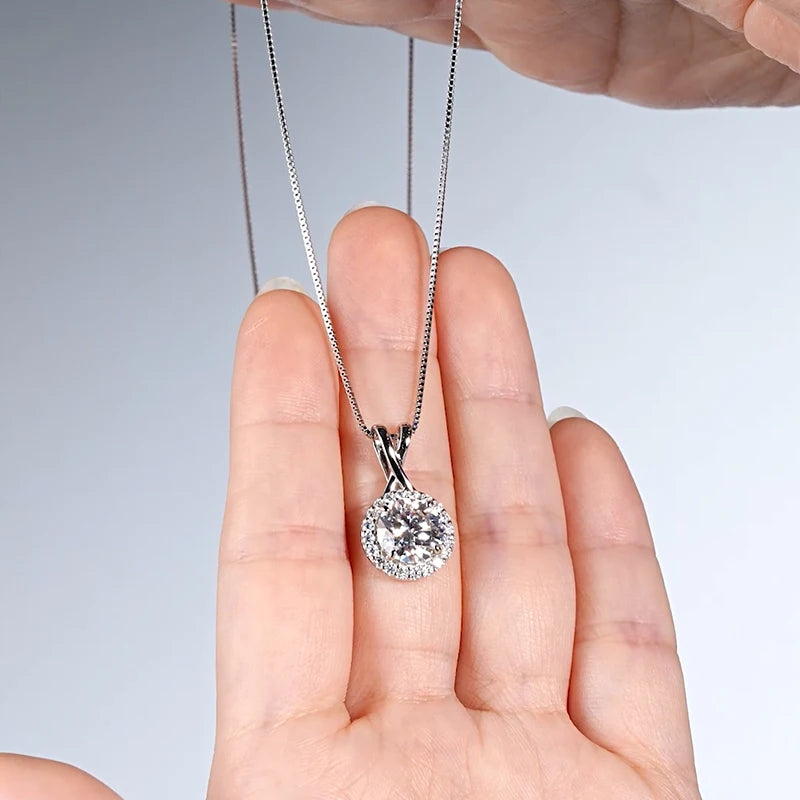 3CT 2CT 1CT D Moissanite Halo Pendant Necklace for Women 925 Silver-losil