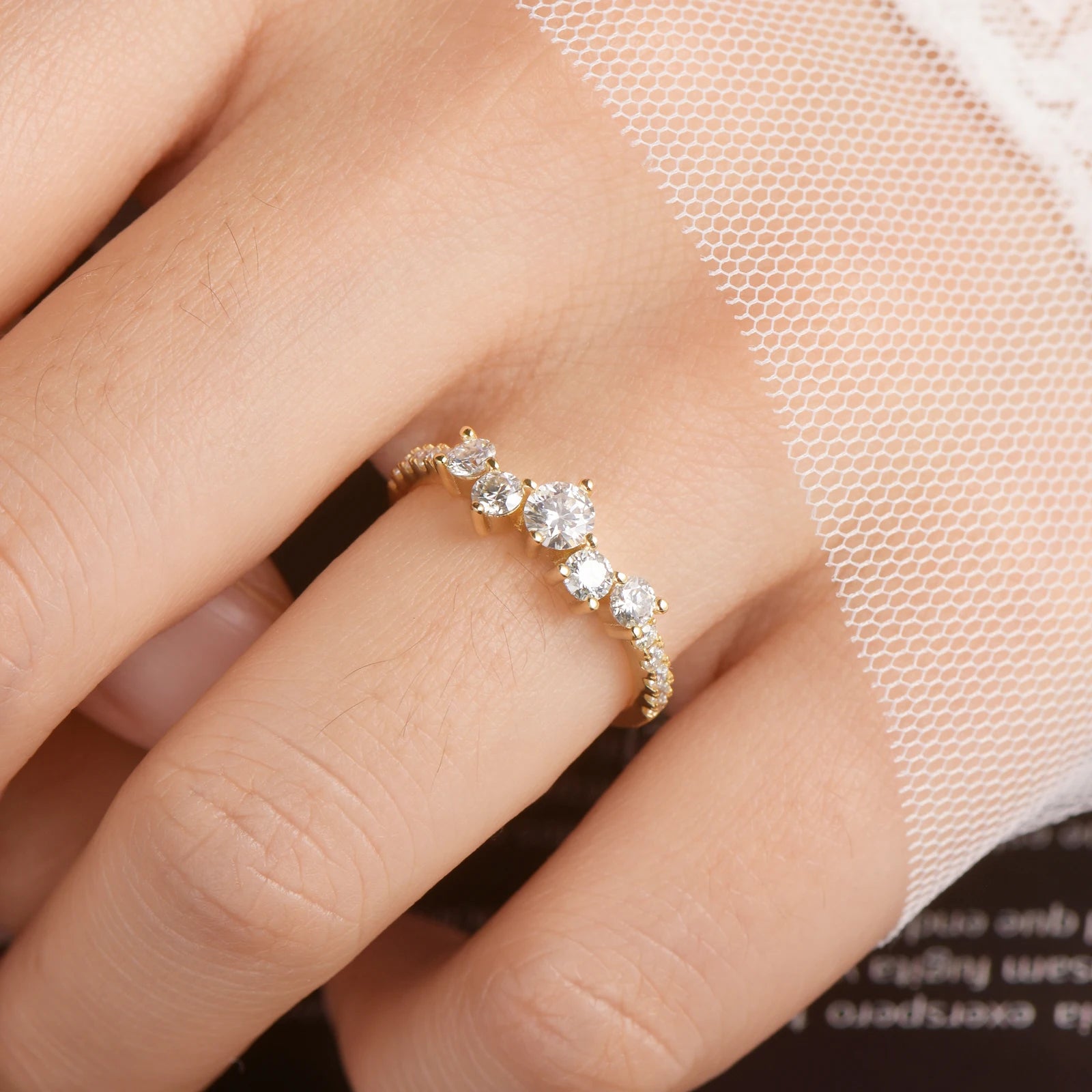 Anziw Real 4mm&3mm&1.6mm Moissanite Engagement Ring Delicate Wedding Rings 925 Silver for-losil