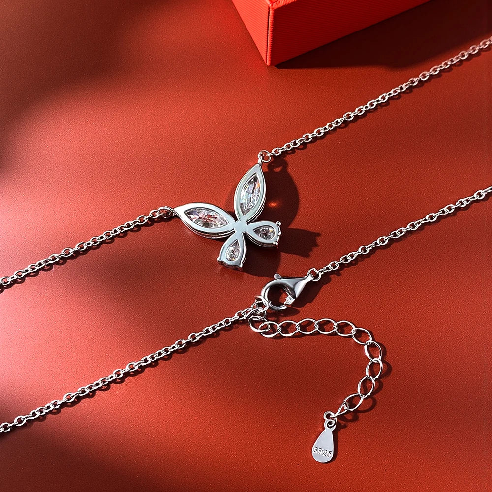 OEVAS Real D Color Moissanite Butterfly Pendant Necklace 100% 925 Sterling Silver-losil