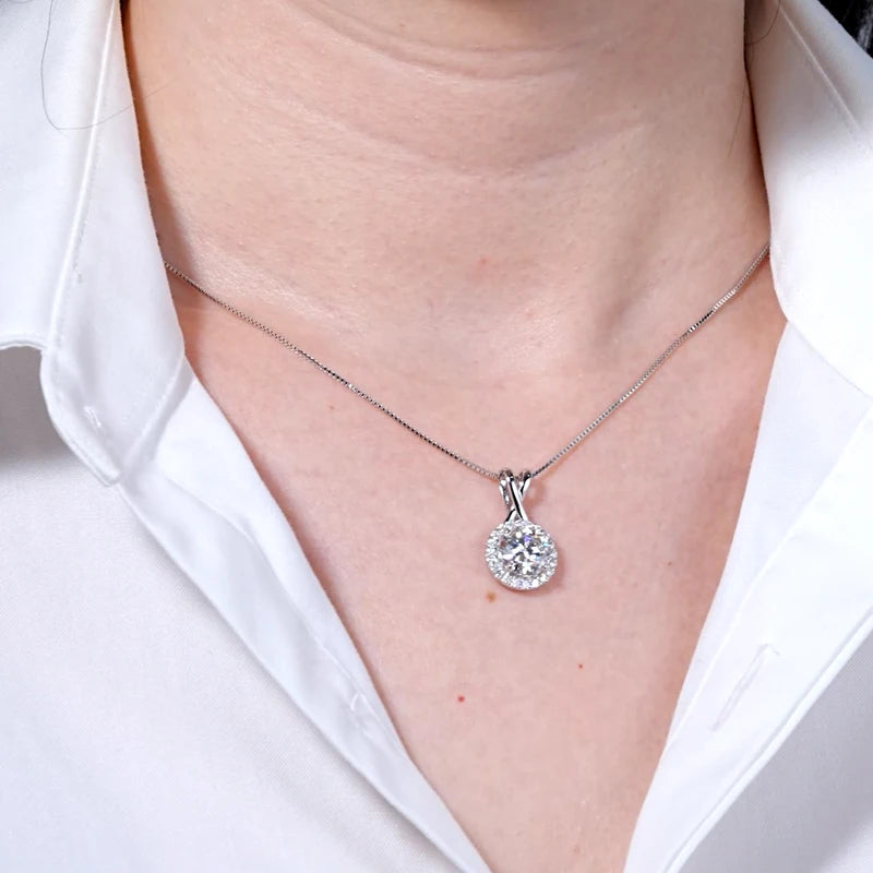 3CT 2CT 1CT D Moissanite Halo Pendant Necklace for Women 925 Silver-losil