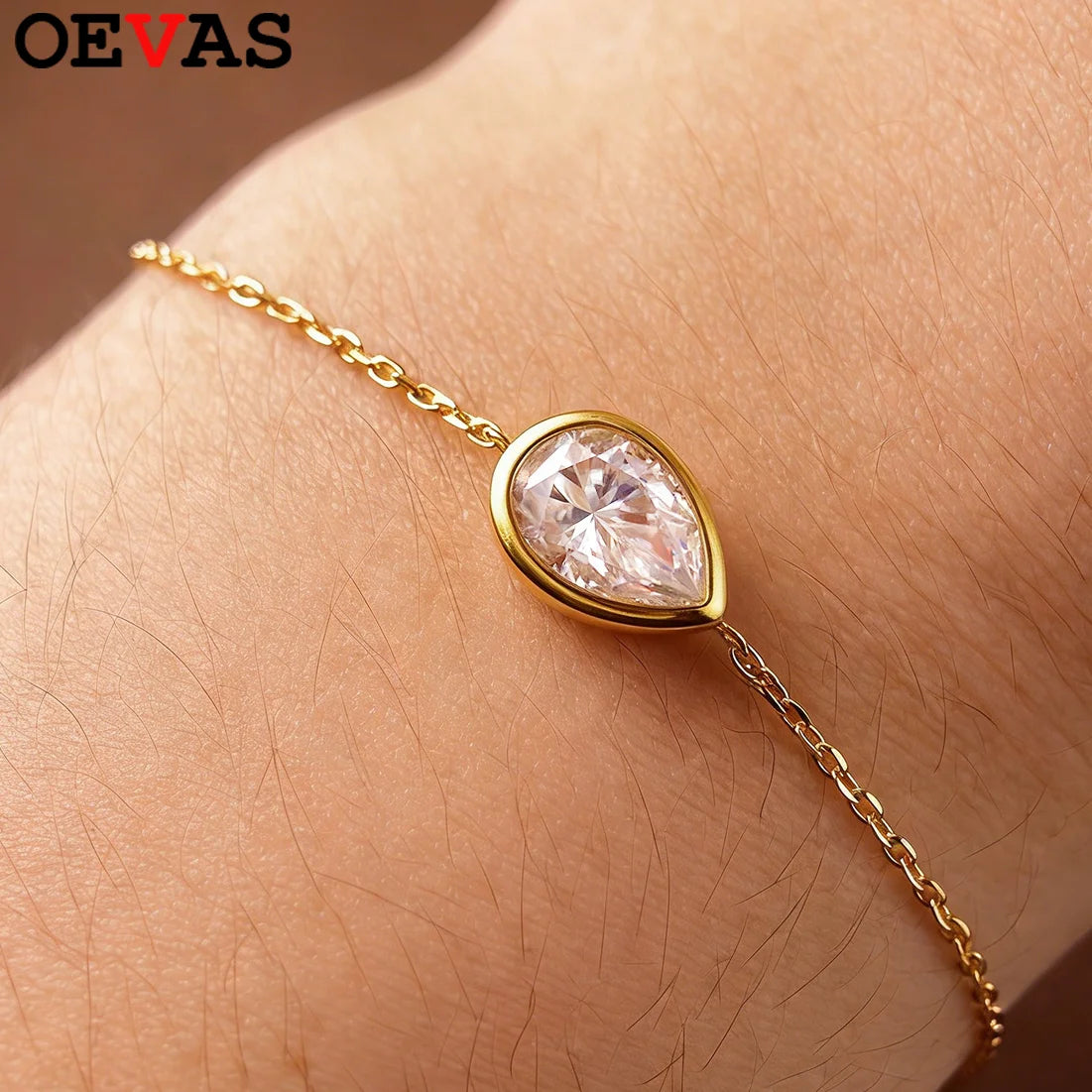 OEVAS 1CT Solitaire Diamond Oval/Water Drop Moissanite Bracelet for Women Men Minimalist-losil