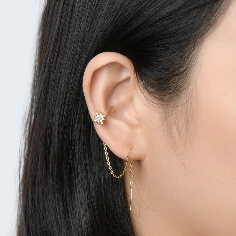 Anziw Moissanite Star Ear Line Cuff Crawler Climber Earrings for Women 925-losil
