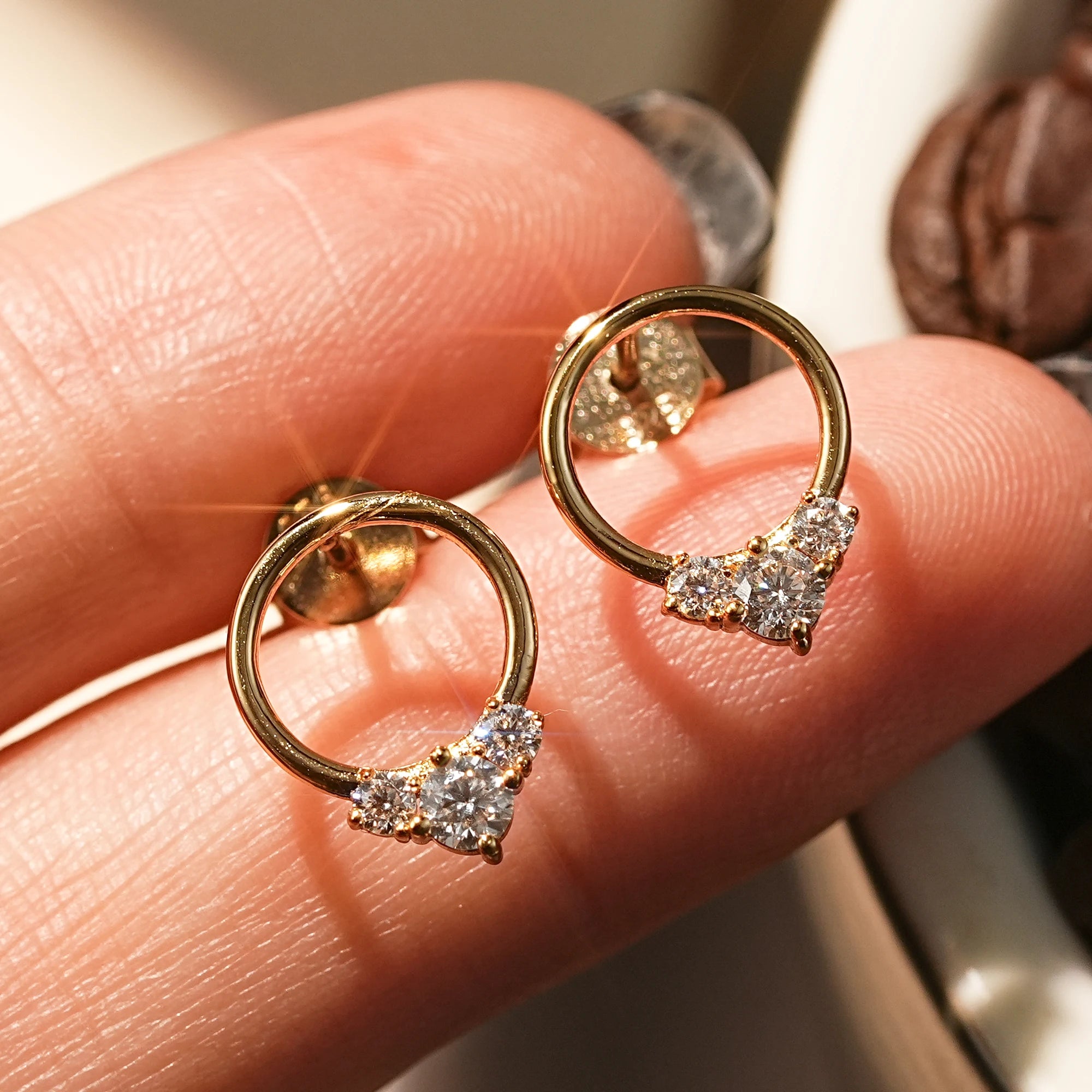 3-stone D Color Moissanite Drop Earrings 925 Silver Simple Circle Studs Piercing-losil