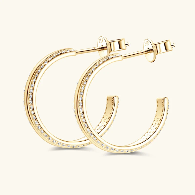 Anziw C Shape Open Circle Stud Earrings Moissanite Hoop Drop Piercing Earrings-losil