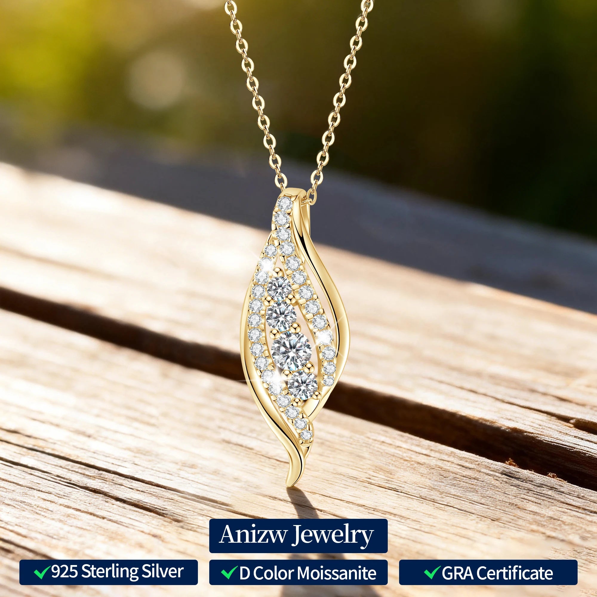 Anziw 2025 Luxury Moissanite Pendant Necklaces for Women 925 Silver Leaf Shape-losil