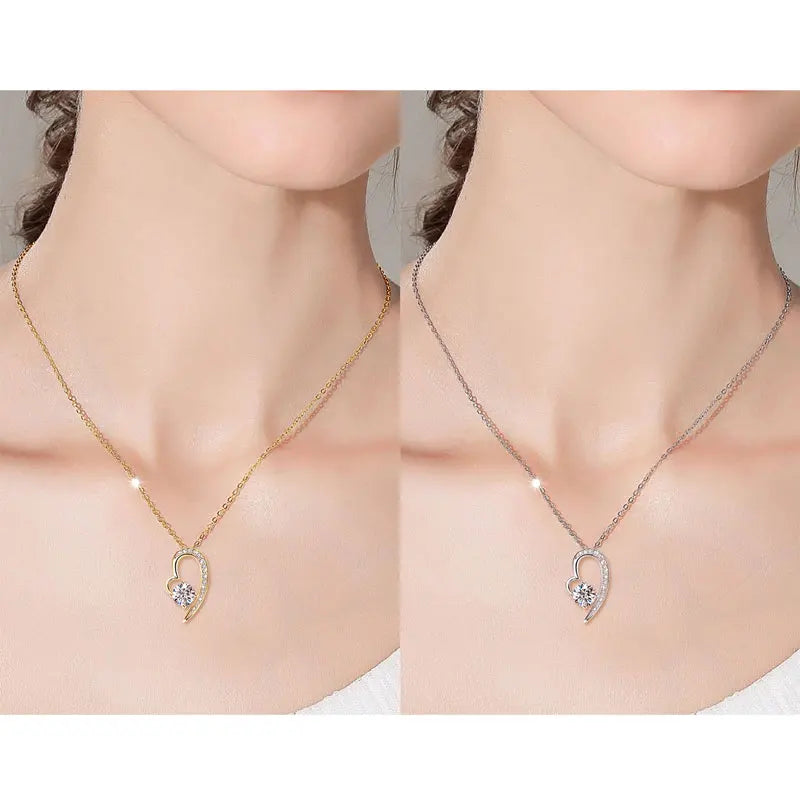 Anziw Real 925 Silver Heart Pendant Necklace Moissanite 1CT 6.5mm S925 Chain-losil