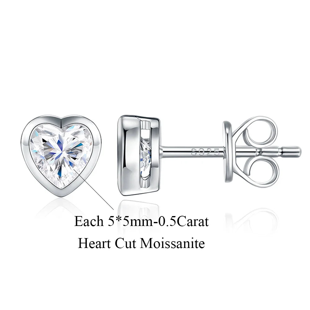 OEVAS 5mm Heart Cut Moissanite Bezel Earrings for Women 100% S925 Silver-losil