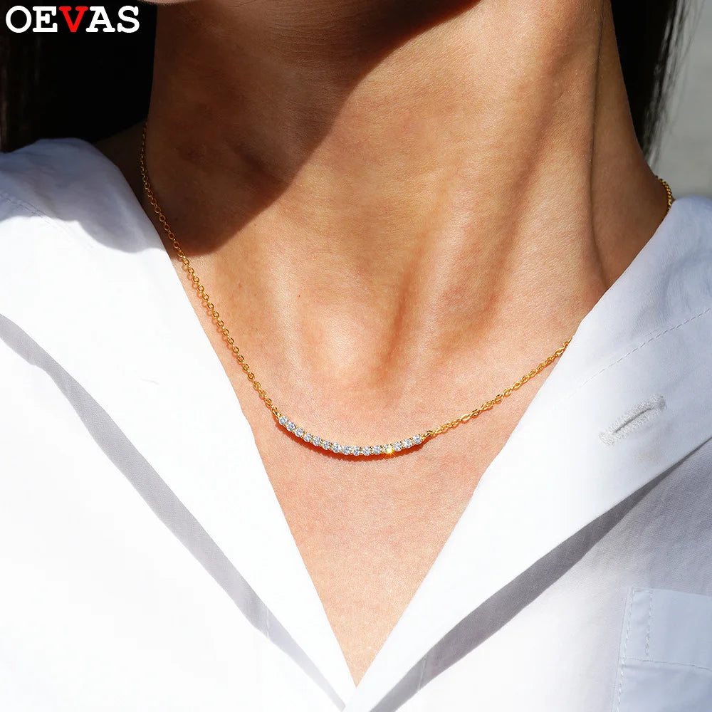OEVAS 100% 925 Sterling Silver 1CT D Color Full Moissanite Smile Necklace-losil
