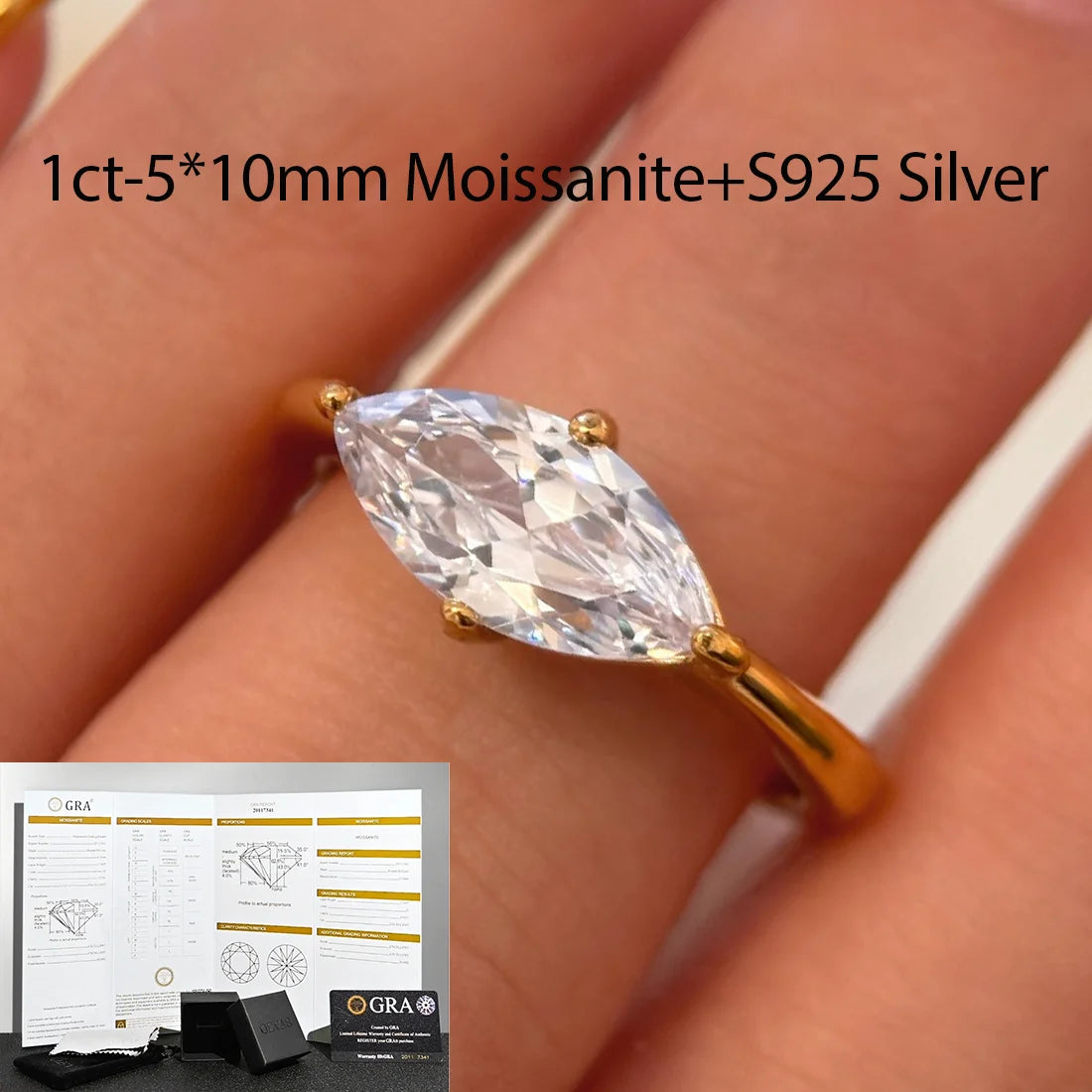OEVAS 1ct 5*10mm Moissanite Rings 100% 925 Sterling Silver two Rings Set-losil