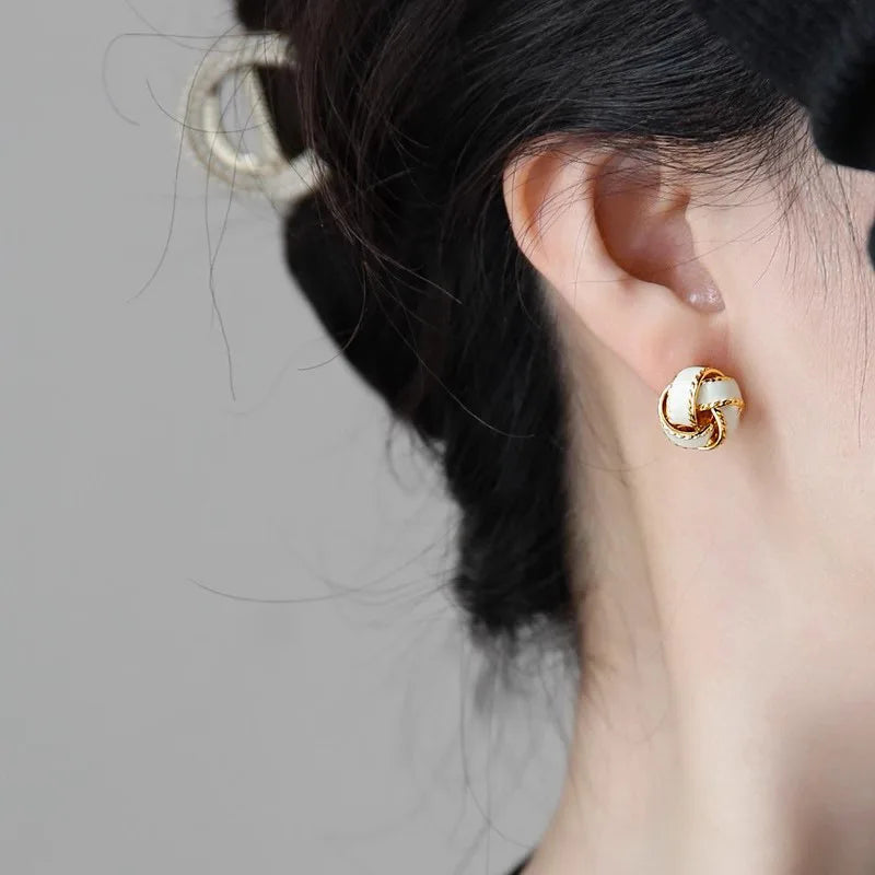 Huitan Fashion Knot Design White Enamel Stud Earrings for Women Temperament Lady's-losil