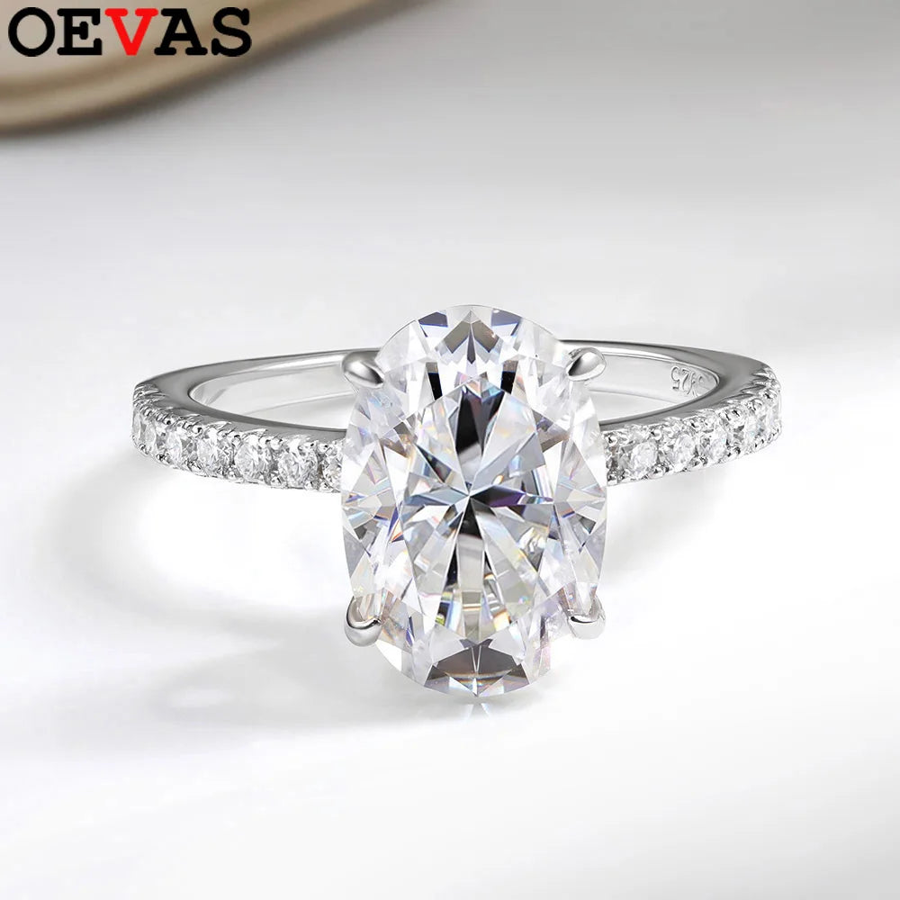 OEVAS 8*12mm 4.5CT Oval Real Moissanite Wedding Rings For Women 100% 925-losil