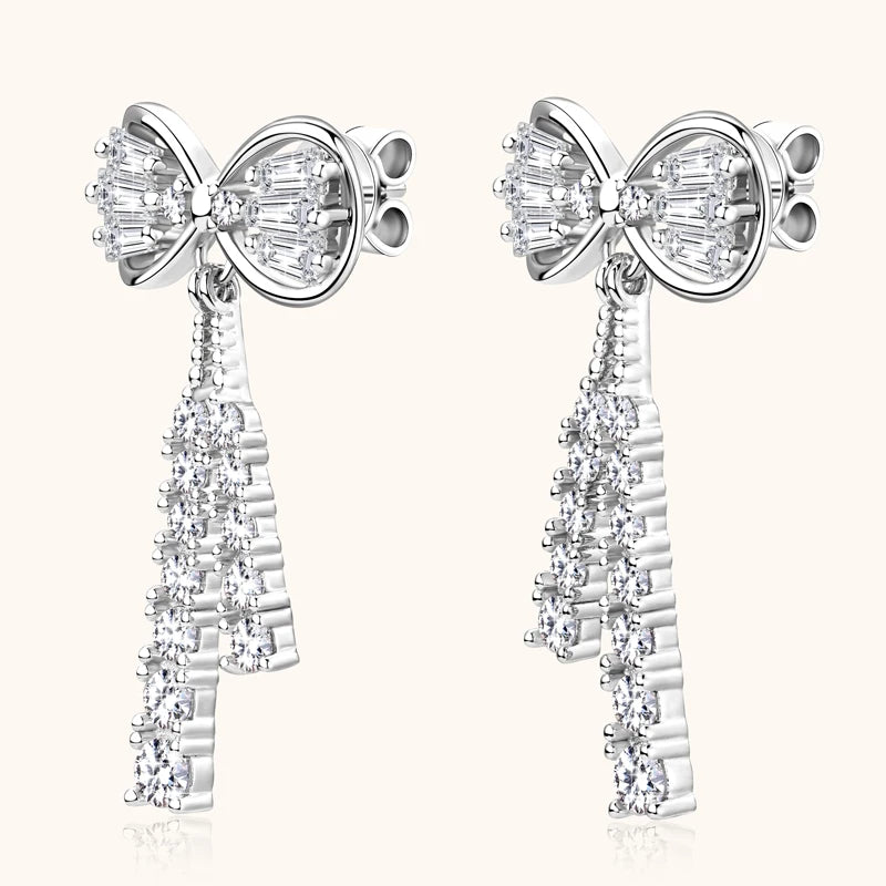 Anziw Korean D Color Moissanite Drop Earrings Original Silver 925 Bow Tassel-losil
