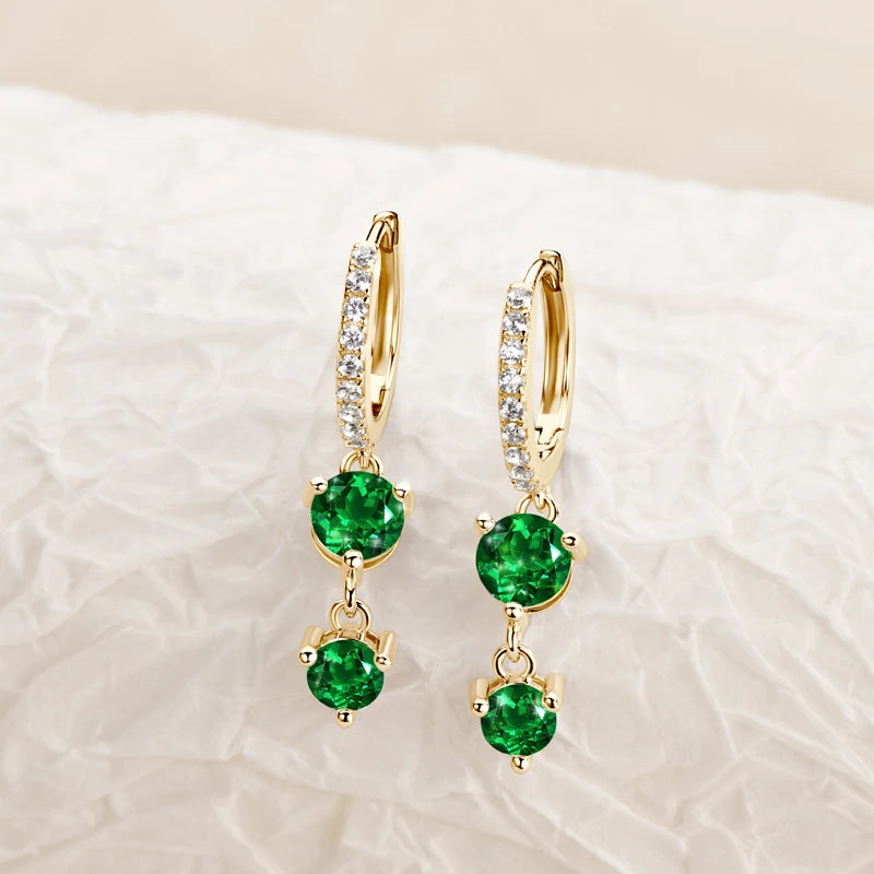 Emerald Cut Gemstone Drop Hoop Earrings for Women 925 Sterling Silver 14K-losil