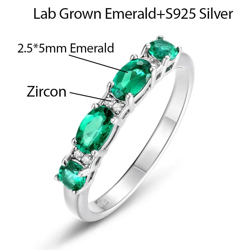 OEVAS Lab Grown Emerald Ring 100% S925 Sterling Silver inlay Zircon For-losil