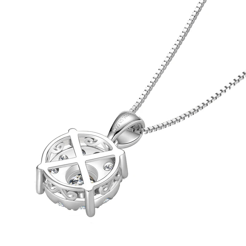 Anziw 1CT Full Moissanite Pendant Necklace for Women 925 Silver Chain 6.5mm-losil