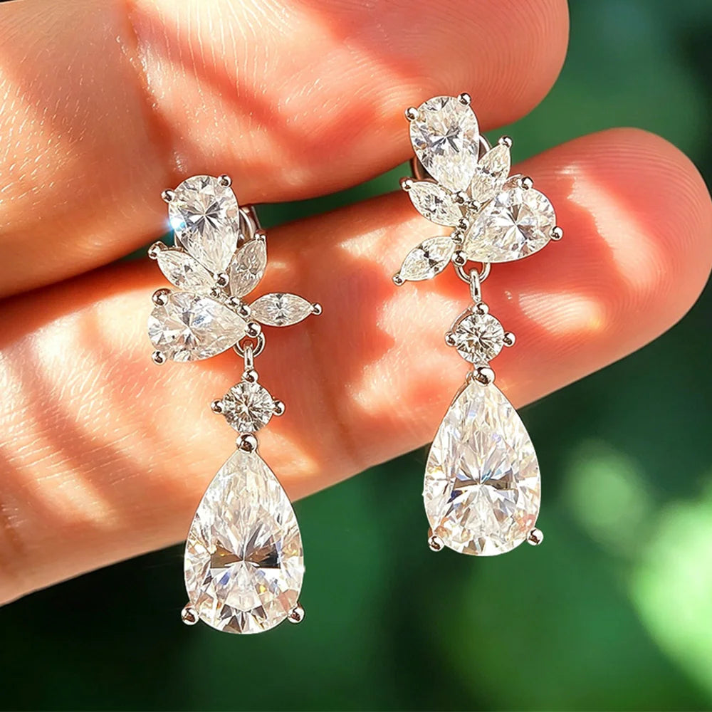 OEVAS 8.8cttw Pear Cut Full Moissanite Earrings for Women 100% S925 Silver-losil