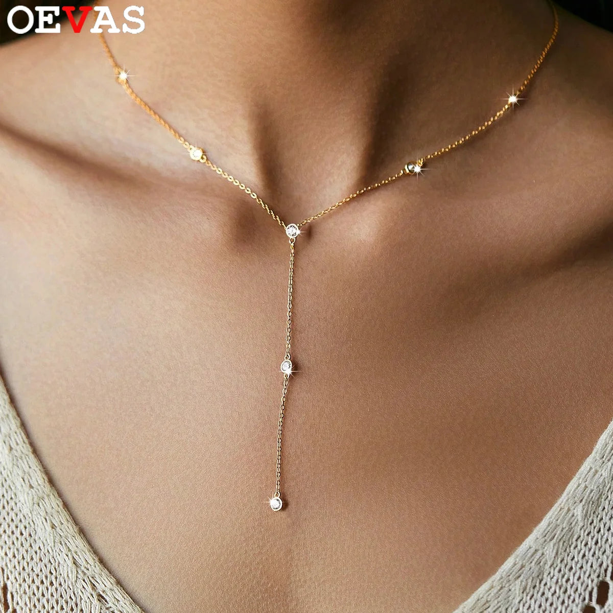 OEVAS 3MM Bubble Moissanite Pendant Necklace for Women S925 Silver Plated 18k-losil