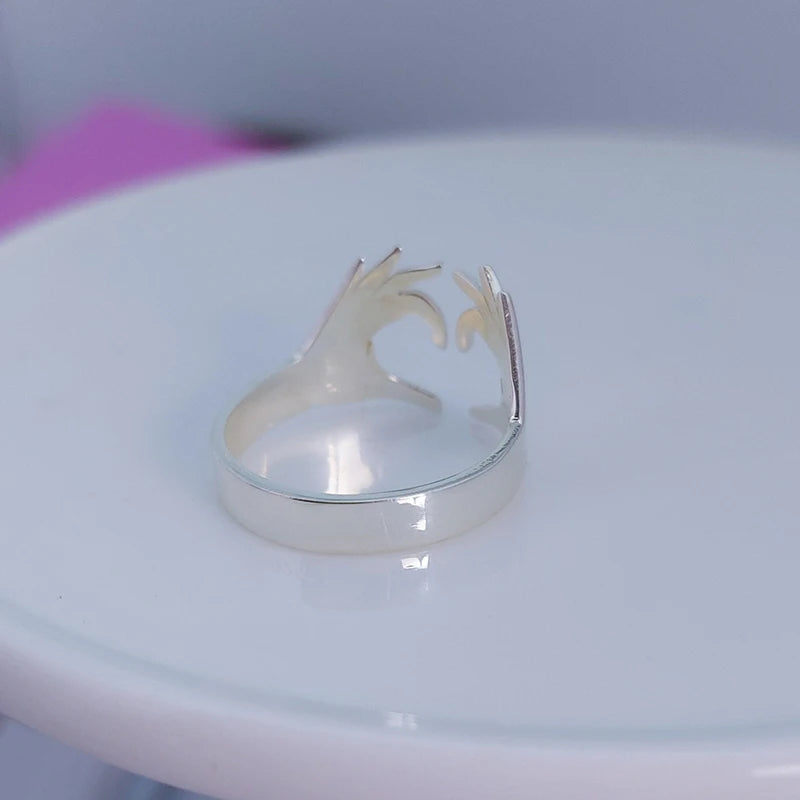 Huitan Double Hand Heart Love Couple Rings Fashionable Adjustable Opening Rings for-losil